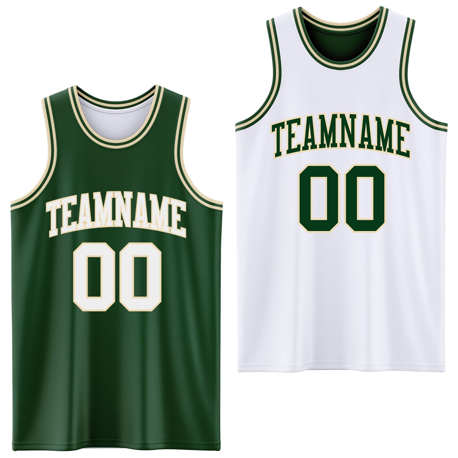 Custom Reversible Green White-Cream Double Side Sublimation Basketball Set Jersey