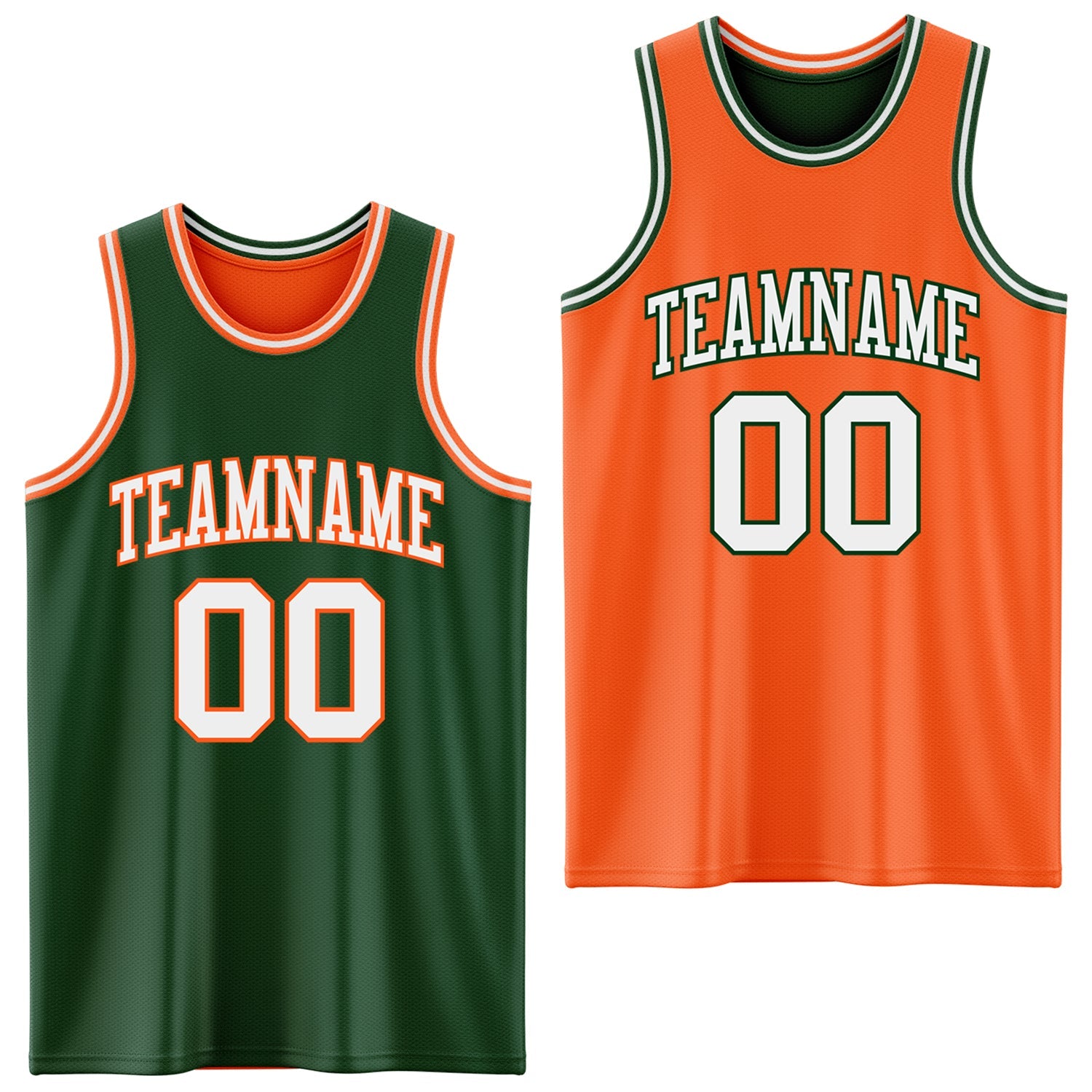 Custom Reversible Green White-Orange Double Side Sublimation Basketball Set Jersey