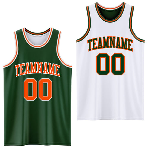 Custom Reversible Green Orange-White Double Side Sublimation Basketball Set Jersey
