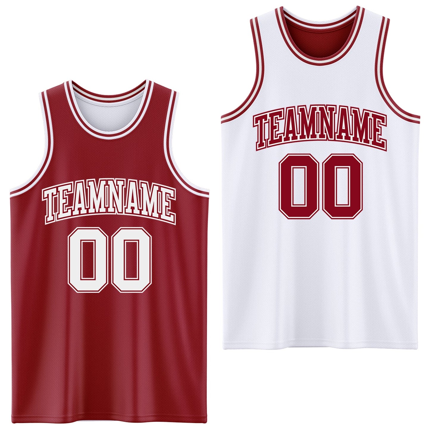 Custom Reversible Maroon White Double Side Sublimation Basketball Set Jersey