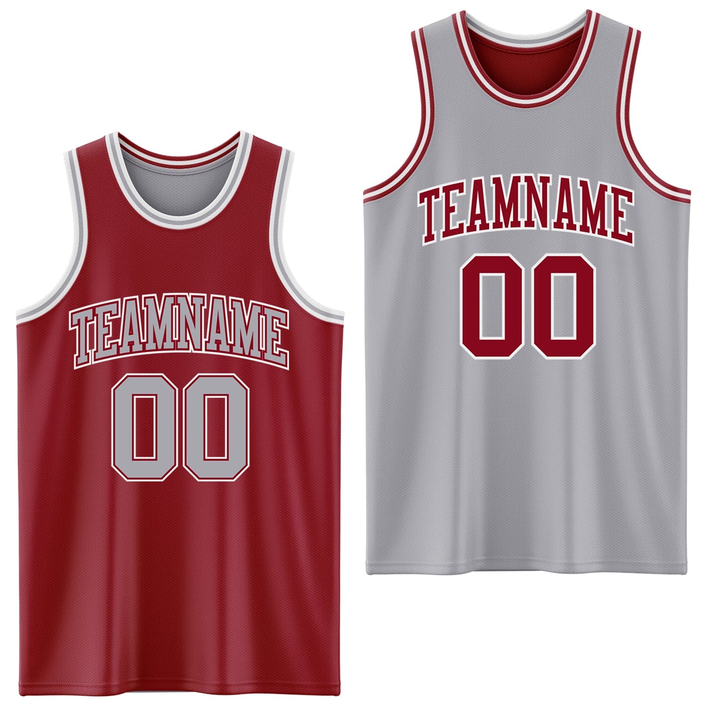 Custom Reversible Maroon Gray-White Double Side Sublimation Basketball Set Jersey