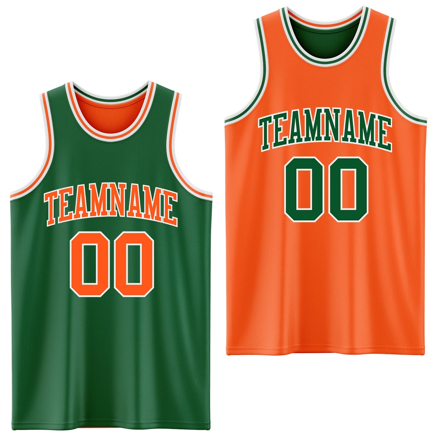 Custom Reversible Kelly Green Orange-White Double Side Sublimation Basketball Set Jersey