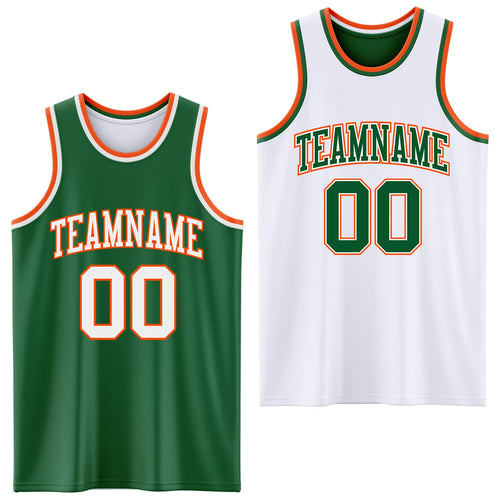 Custom Reversible Kelly Green White-Orange Double Side Sublimation Basketball Set Jersey
