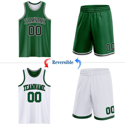 Custom Reversible Kelly Green Black-White Double Side Sublimation Basketball Set Jersey