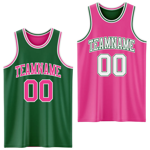 Custom Reversible Kelly Green Pink-White Double Side Sublimation Basketball Set Jersey
