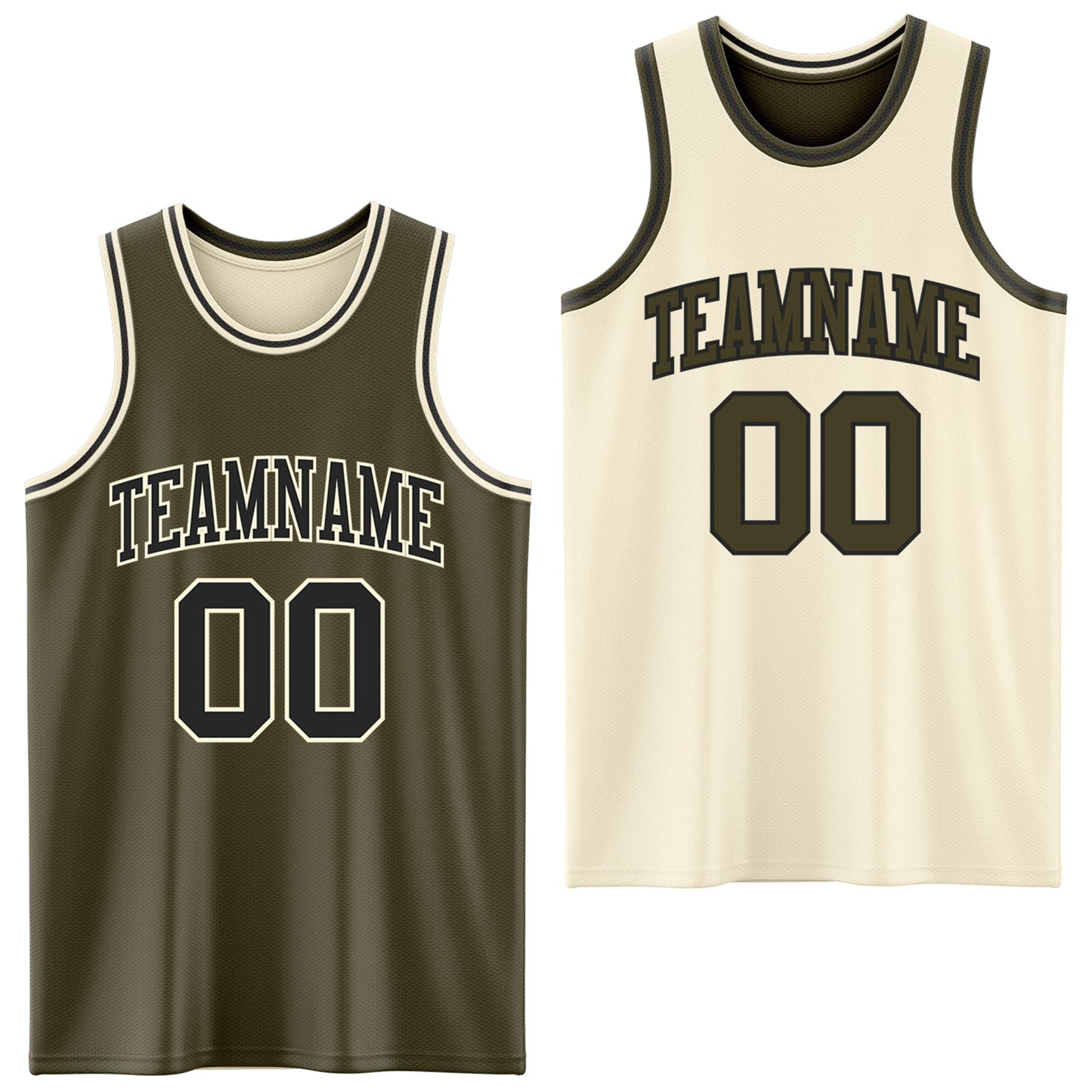 Custom Reversible Olive Black-Cream Double Side Salute To Service Sublimation Basketball Set Jersey