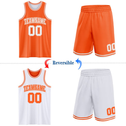 Custom Reversible Orange White Double Side Sublimation Basketball Set Jersey