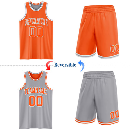 Custom Reversible Orange White-Gray Double Side Sublimation Basketball Set Jersey