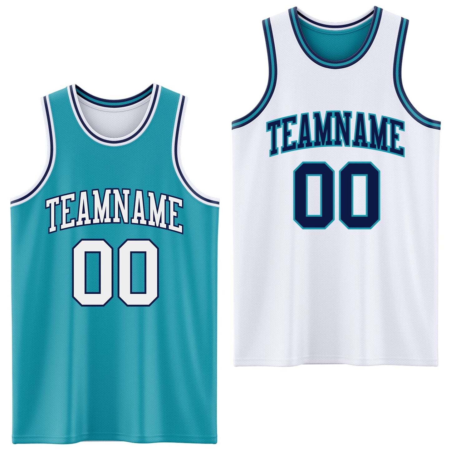 Custom Reversible Teal White-Navy Double Side Sublimation Basketball Set Jersey