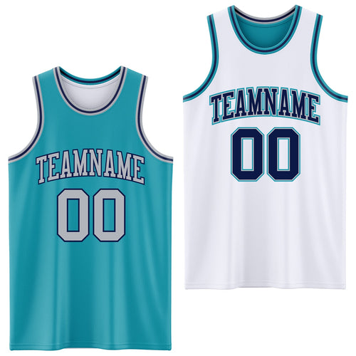 Custom Reversible Teal Gray-Navy Double Side Sublimation Basketball Set Jersey
