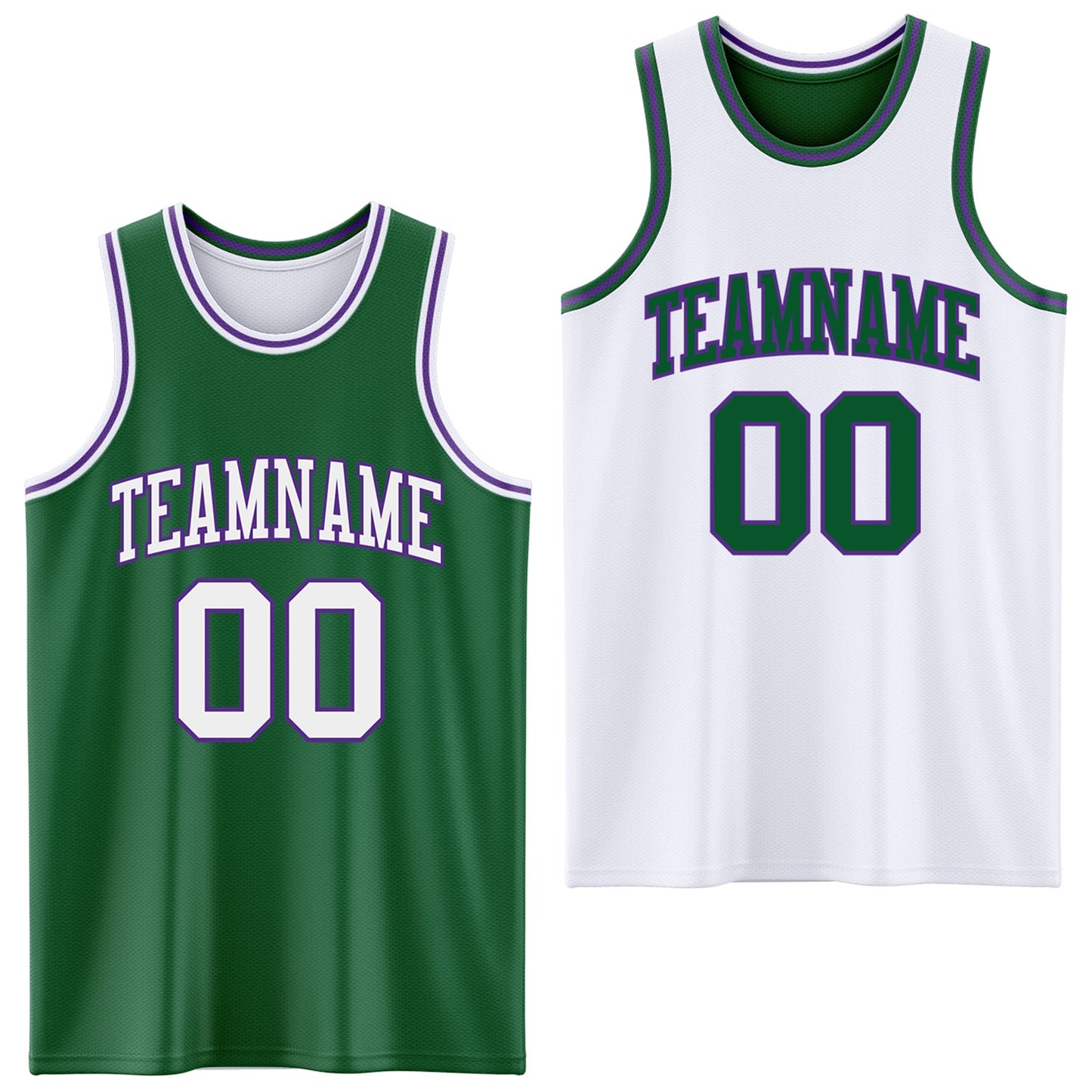 Custom Reversible Kelly Green White-Purple Double Side Sublimation Basketball Set Jersey