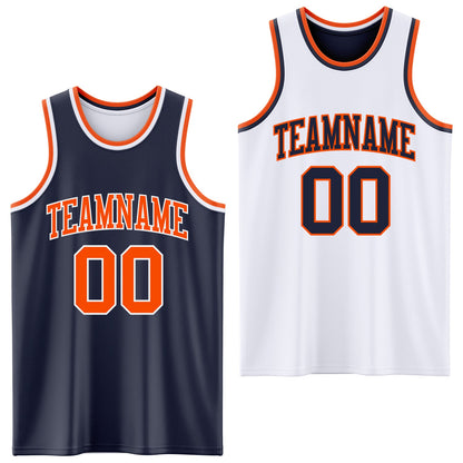 Custom Reversible Navy Orange-White Double Side Sublimation Basketball Set Jersey