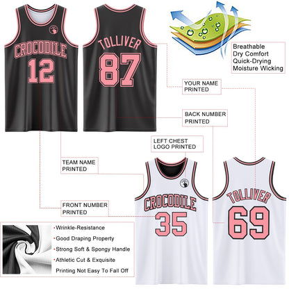 Custom Reversible Black Medium Pink Double Side Sublimation Basketball Set Jersey