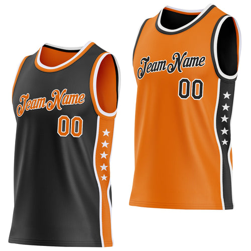 Custom Reversible Black Bay Orange-White Double Side Star Sublimation Basketball Set Jersey