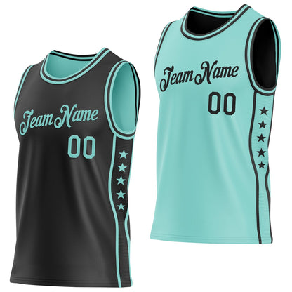 Custom Reversible Black Ice Blue Double Side Star Sublimation Basketball Set Jersey