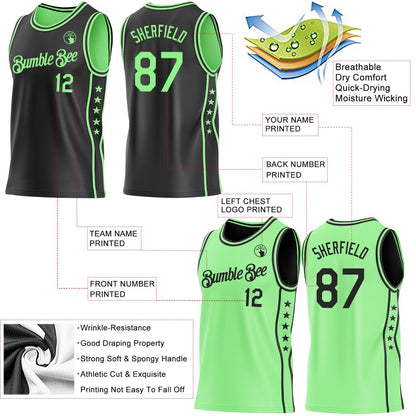 Custom Reversible Black Pea Green Double Side Star Sublimation Basketball Set Jersey