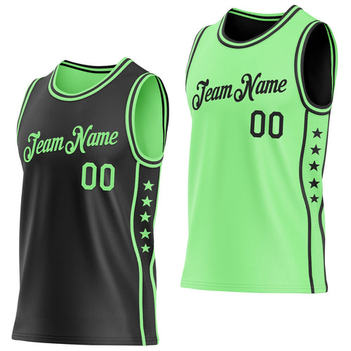 Custom Reversible Black Pea Green Double Side Star Sublimation Basketball Set Jersey
