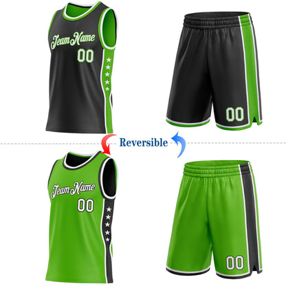 Custom Reversible Black White-Aurora Green Double Side Star Sublimation Basketball Set Jersey