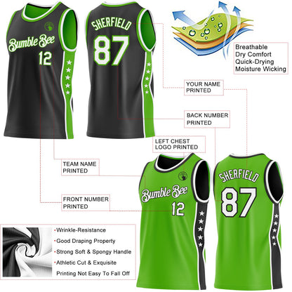 Custom Reversible Black White-Aurora Green Double Side Star Sublimation Basketball Set Jersey