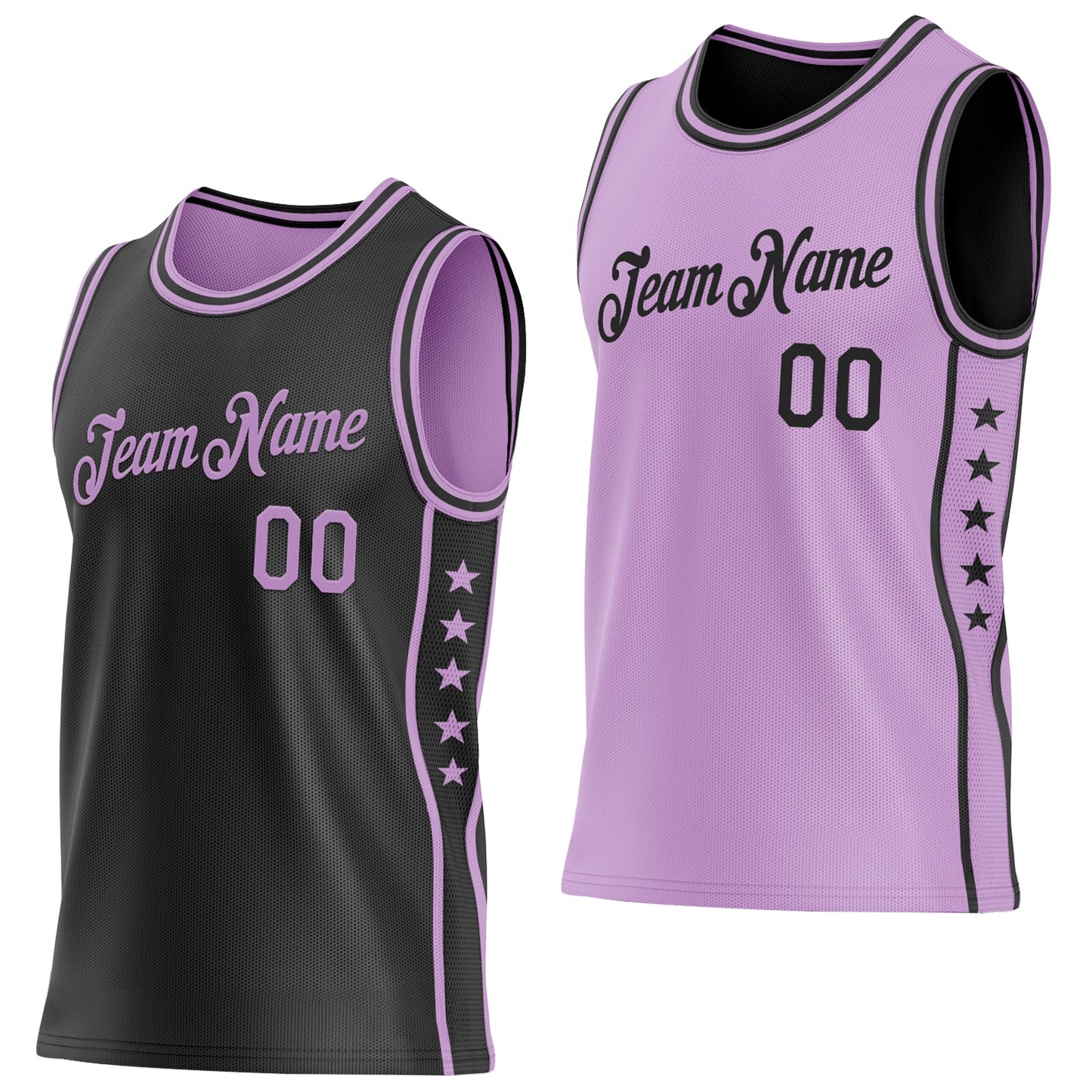 Custom Reversible Black Light Purple Double Side Star Sublimation Basketball Set Jersey