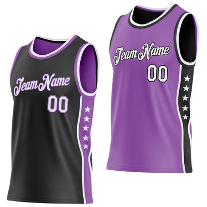 Custom Reversible Black White-Medium Purple Double Side Star Sublimation Basketball Set Jersey