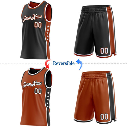 Custom Reversible Black White-Texas Orange Double Side Star Sublimation Basketball Set Jersey