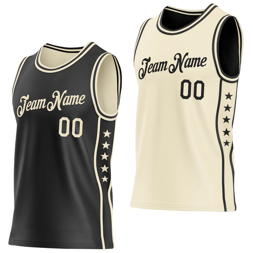 Custom Reversible Black Cream Double Side Star Sublimation Basketball Set Jersey