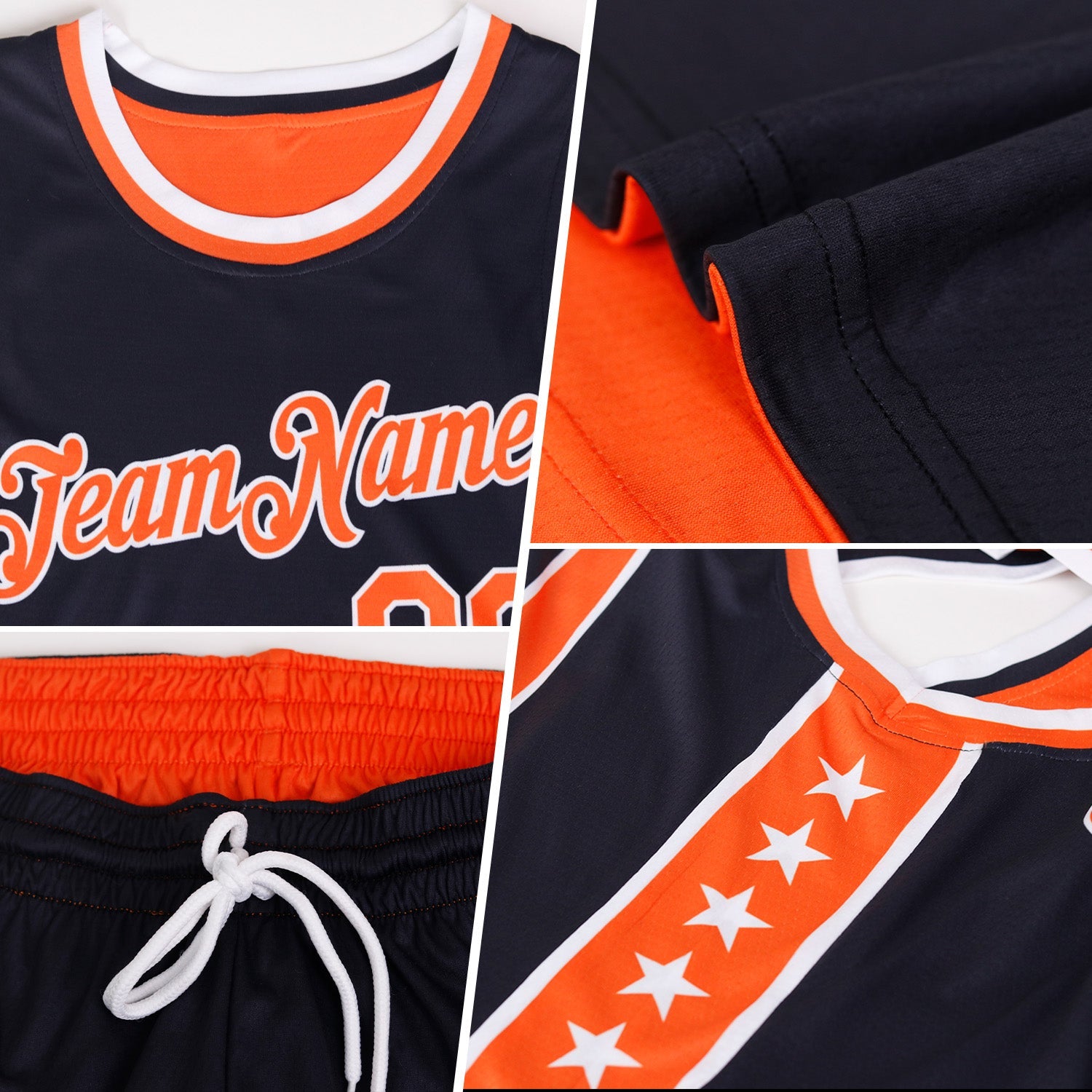 Custom Reversible Black White-Blue Double Side Star Sublimation Basketball Set Jersey