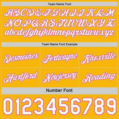Custom Reversible Pink White-Gold Double Side Star Sublimation Basketball Set Jersey
