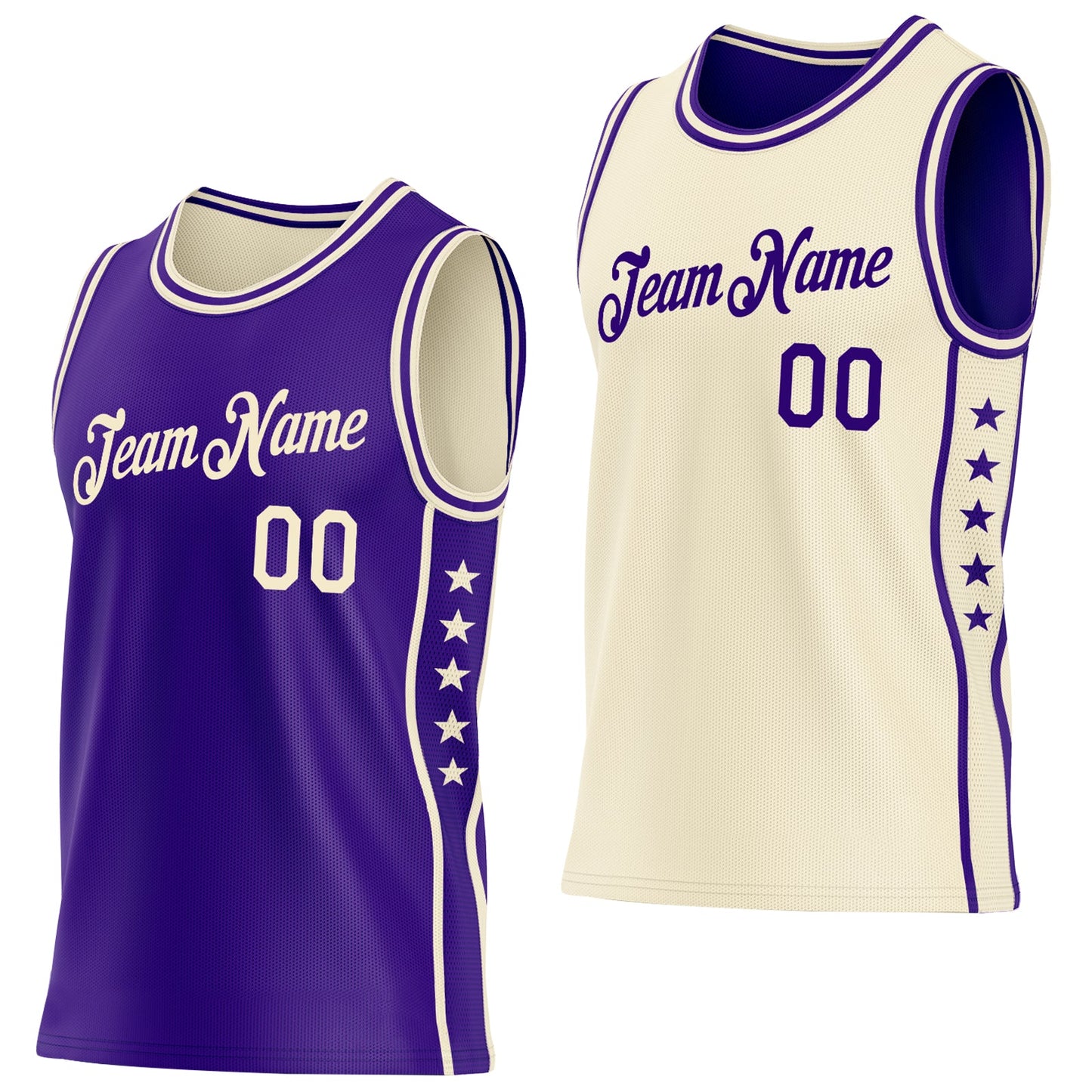 Custom Reversible Purple Cream Double Side Star Sublimation Basketball Set Jersey