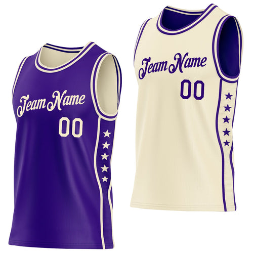 Custom Reversible Purple Cream Double Side Star Sublimation Basketball Set Jersey