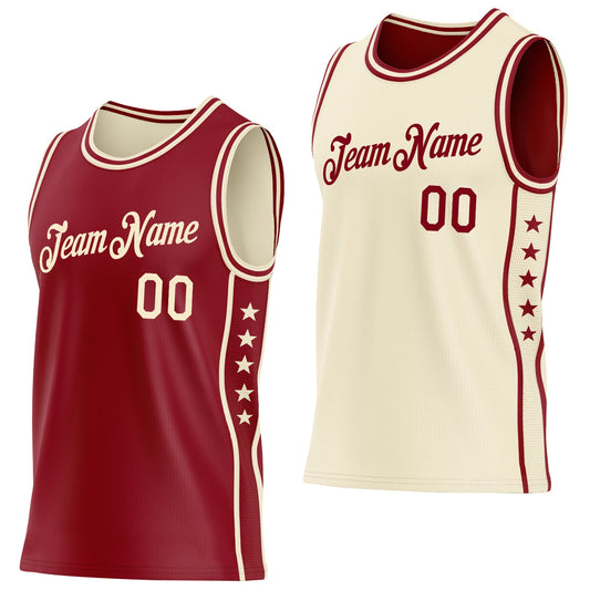 Custom Reversible Crimson Cream Double Side Star Sublimation Basketball Set Jersey