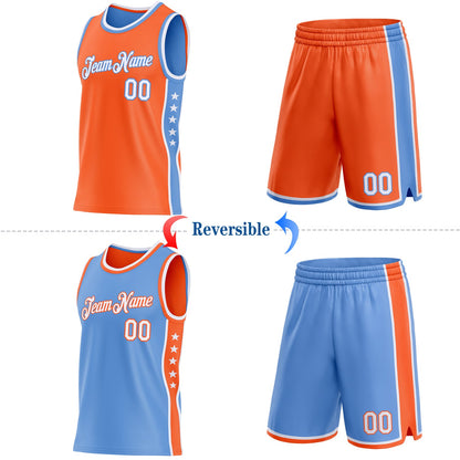 Custom Reversible Orange White-Lakes Blue Double Side Star Sublimation Basketball Set Jersey