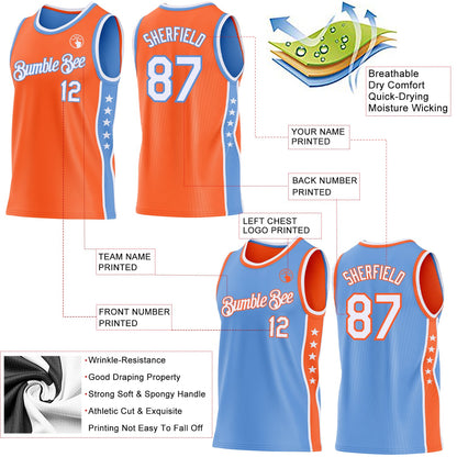 Custom Reversible Orange White-Lakes Blue Double Side Star Sublimation Basketball Set Jersey