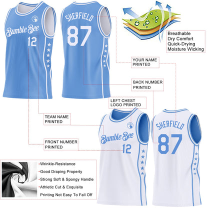 Custom Reversible Lakes Blue White Double Side Star Sublimation Basketball Set Jersey