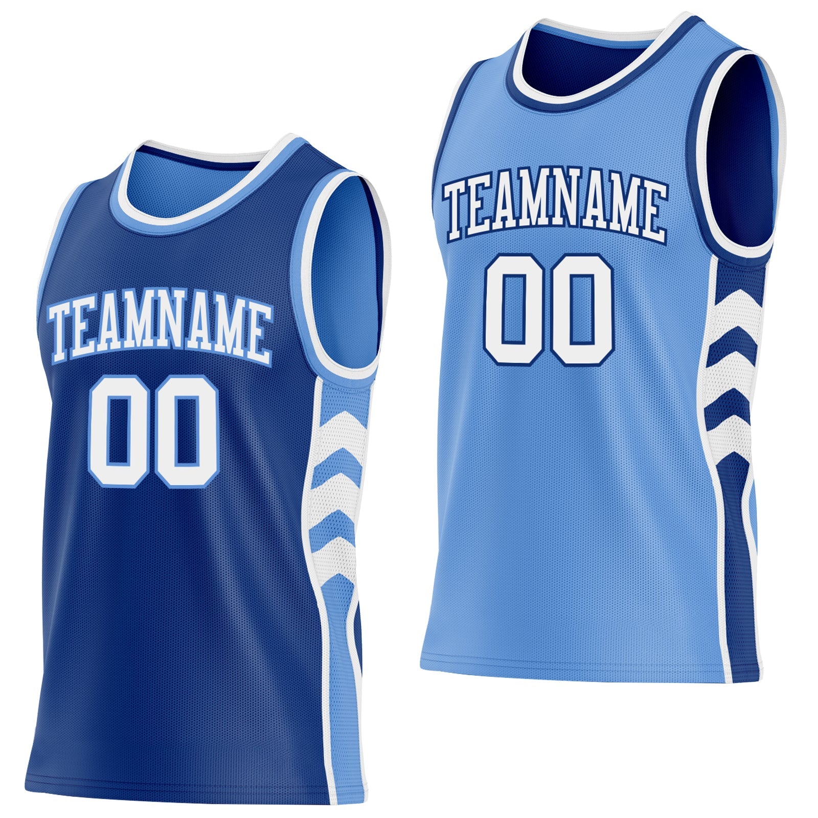 Custom Royal White-Light Blue Side Panel Geometric Chevron Reversible Double Side Sublimation Basketball Set Jersey