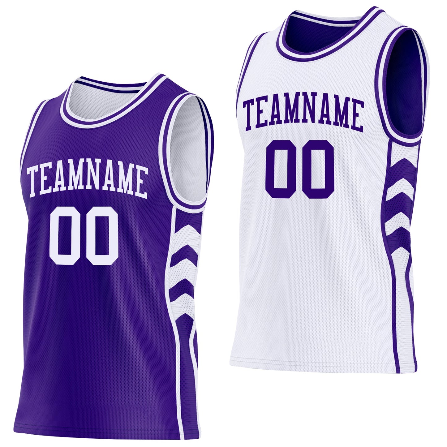 Custom Purple-White Side Panel Geometric Chevron Reversible Double Side Sublimation Basketball Set Jersey