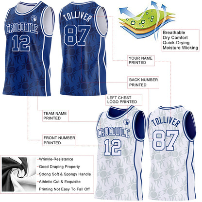 Custom Royal-White Side Panel Stripe Sun Flame Reversible Double Side Sublimation Basketball Set Jersey