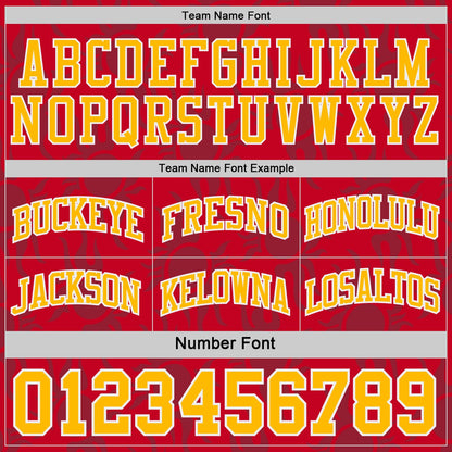 Custom Red Gold-White Side Panel Stripe Sun Flame Reversible Double Side Sublimation Basketball Set Jersey