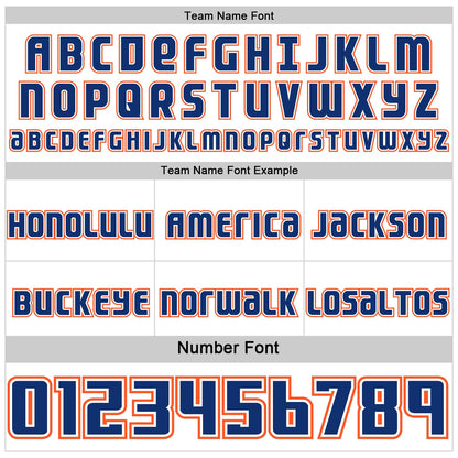 Custom White Royal-Orange Side Panel Stripe Geometric V-Cut Color Block Reversible Double Side Sublimation Basketball Set Jersey