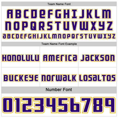 Custom White Purple-Gold Side Panel Stripe Geometric V-Cut Color Block Reversible Double Side Sublimation Basketball Set Jersey