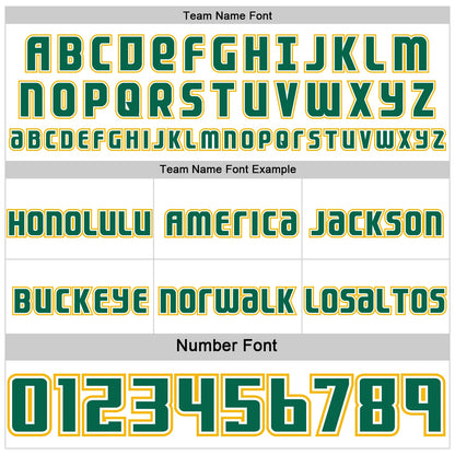 Custom White Kelly Green-Gold Side Panel Stripe Geometric V-Cut Color Block Reversible Double Side Sublimation Basketball Set Jersey