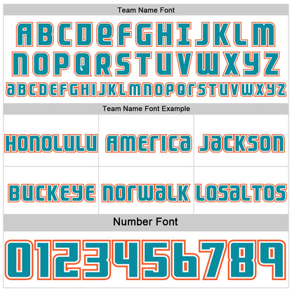 Custom White Teal-Orange Side Panel Stripe Geometric V-Cut Color Block Reversible Double Side Sublimation Basketball Set Jersey