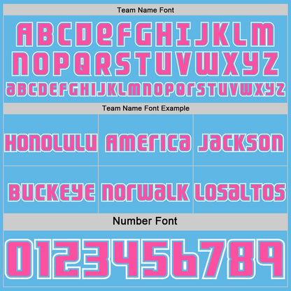 Custom Sky Blue Pink-White Side Panel Stripe Geometric V-Cut Color Block Reversible Double Side Sublimation Basketball Set Jersey