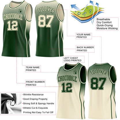 Custom Green-Cream Side Panel Stripe Gradient Geometric Honeycomb Reversible Double Side Sublimation Basketball Set Jersey