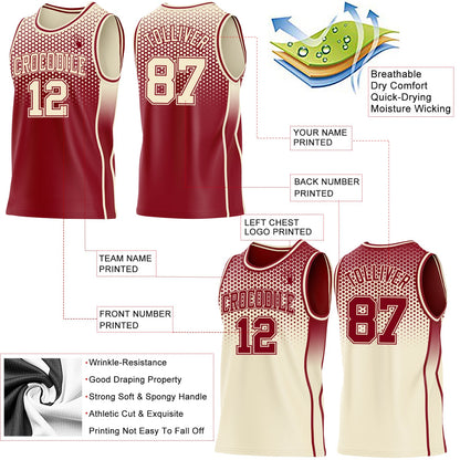 Custom Maroon-Cream Side Panel Stripe Gradient Geometric Honeycomb Reversible Double Side Sublimation Basketball Set Jersey