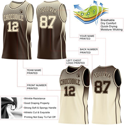 Custom Brown-Cream Side Panel Stripe Gradient Geometric Honeycomb Reversible Double Side Sublimation Basketball Set Jersey