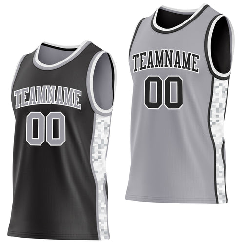 Custom Black Gray-White Arctic Camo Side Panel Stripe Reversible Double Side Sublimation Basketball Set Jersey