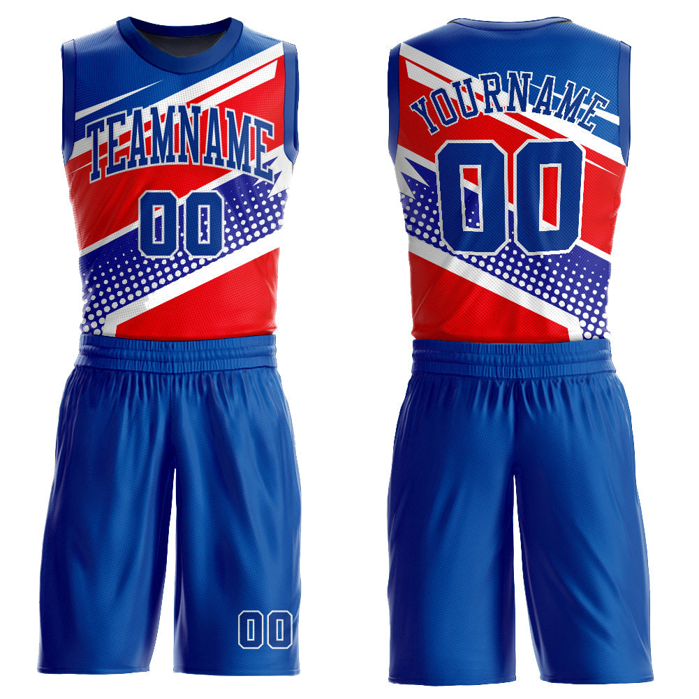 Custom Royal Royal-Red Round Neck Sublimation Basketball Uniform Jersey