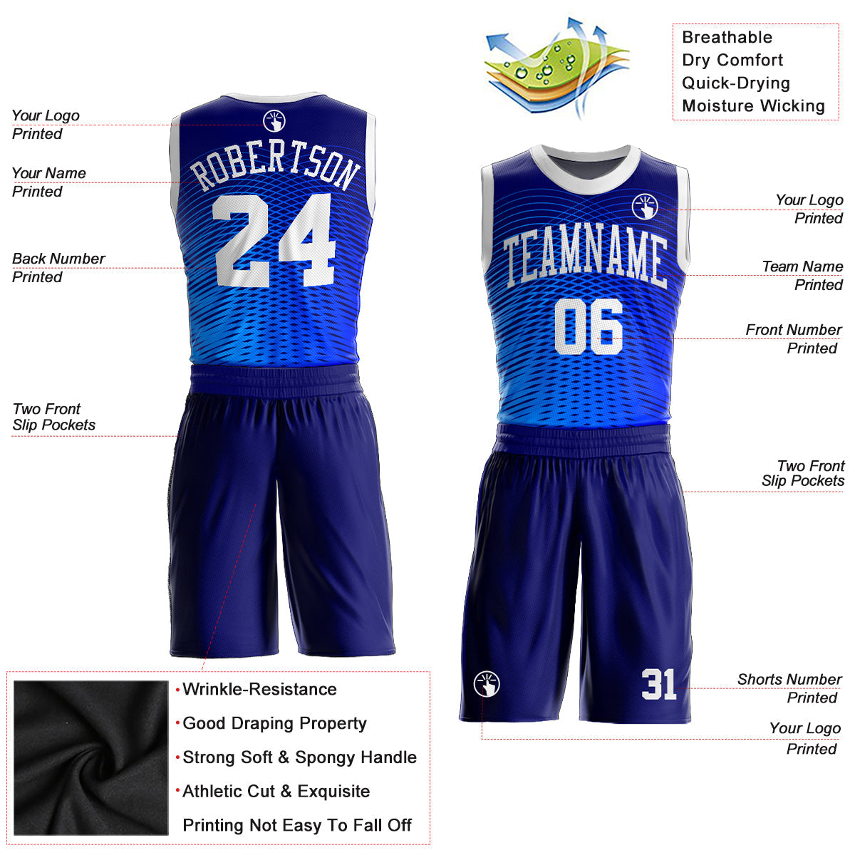 Custom Royal White-Navy Round Neck Sublimation Basketball Uniform Jersey